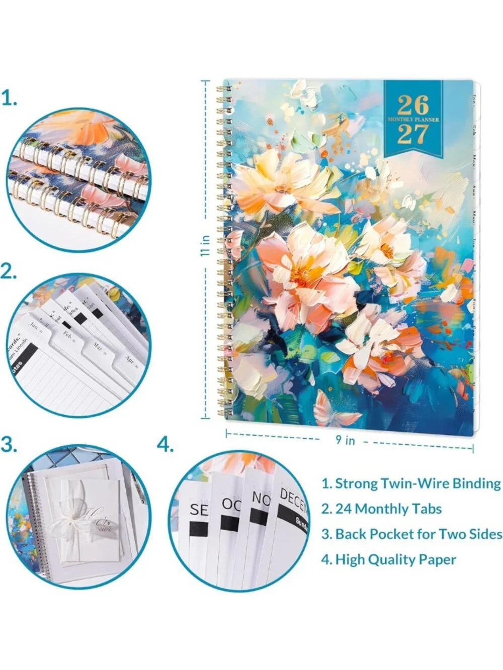 2026-2027 Monthly Planner | 21-Month Calendar with Inner Pocket, 9x11 Size